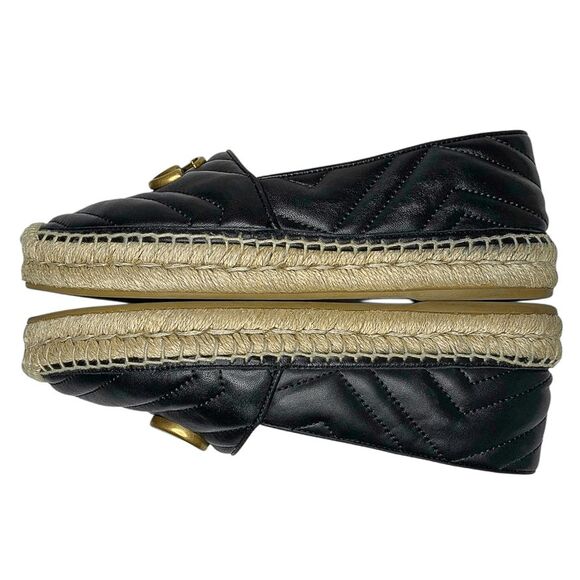 Gucci GG Marmont Quilted Nappa Leather Flats Charlotte Espadrilles 37.5 Black - Picture 6 of 10